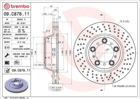 Brembo Prime 09.C878.11 Brake Disc — Rear 330mm, photo 5