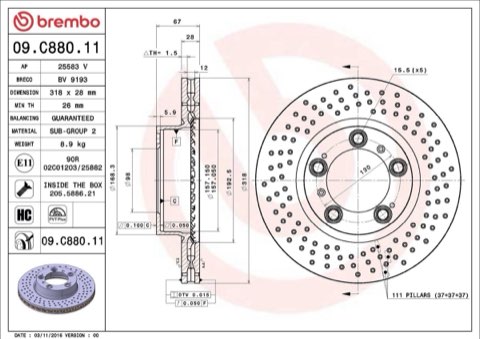 Brembo Prime 09.C880.11 Brake Disc — Front 318mm, photo 3