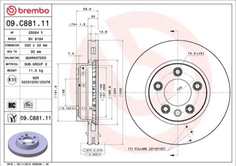 Brembo Prime 09.C881.11 Brake Disc — Front 330mm, photo 4