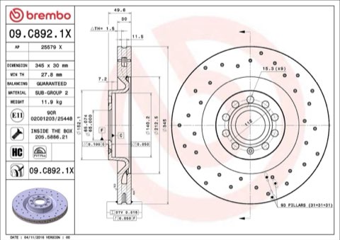 Brembo Xtra 09.C892.1X Brake Disc — Front 345mm, photo 5