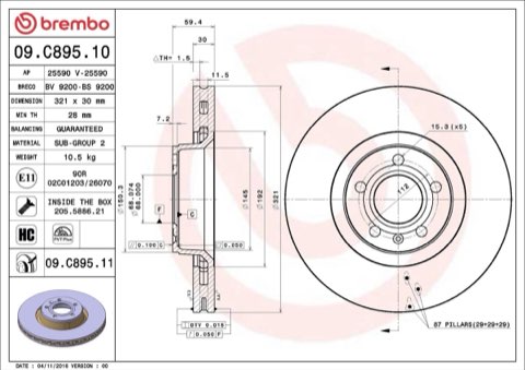 Brembo Prime 09.C895.11 Brake Disc — Front 321mm, photo 4