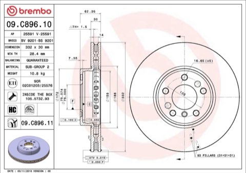 Brembo Prime 09.C896.11 Brake Disc — Front 332mm, photo 4