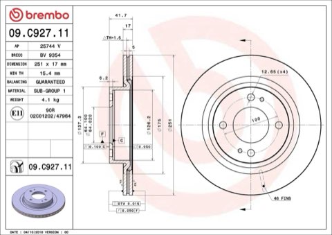 Brembo Prime 09.C927.11 Brake Disc — Front 251mm, photo 5