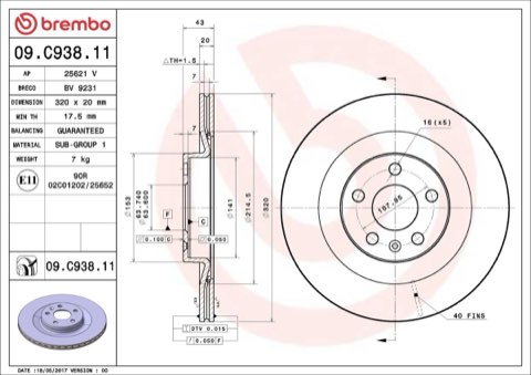 Brembo Prime 09.C938.11 Brake Disc — Rear 320mm, photo 9