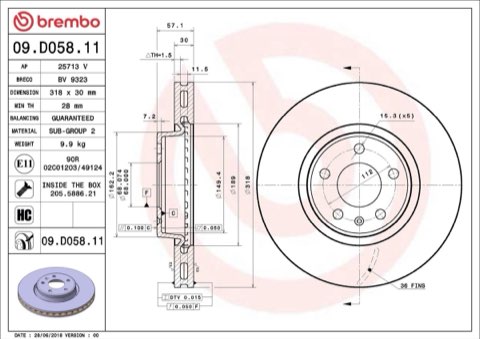Brembo Prime 09.D058.11 Brake Disc — Front 318mm, photo 6