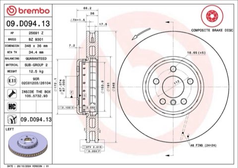 Brembo Prime 09.D094.13 Brake Disc — Front 348mm, photo 4