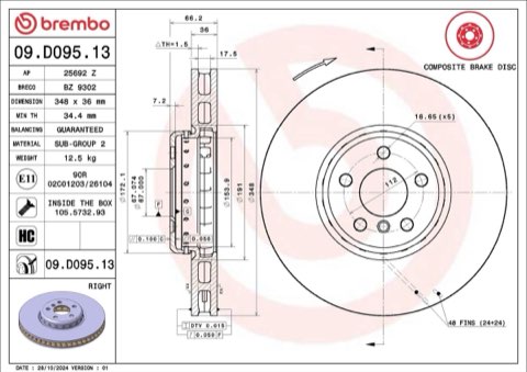 Brembo Prime 09.D095.13 Brake Disc — Front 348mm, photo 4