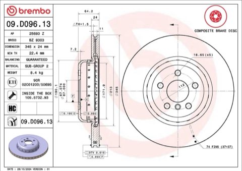 Brembo Prime 09.D096.13 Brake Disc — Rear 345mm, photo 5