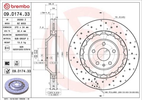 Brembo Prime 09.D174.33 Brake Disc — Front 370mm, photo 4