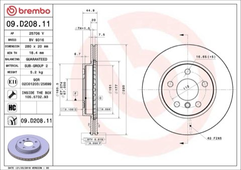 Brembo Prime 09.D208.11 Brake Disc — Front 280mm, photo 6