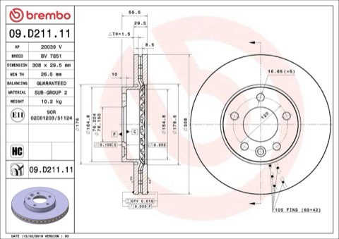 Brembo Prime 09.D211.11 Brake Disc — Front 308mm, photo 4
