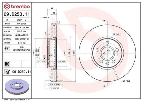 Brembo Prime 09.D250.11 Brake Disc — 296mm, photo 4