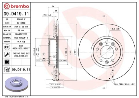 Brembo Prime 09.D419.11 Brake Disc — Front 304mm, photo 9