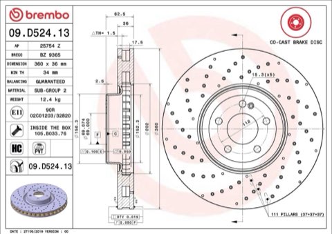 Brembo Prime 09.D524.13 Brake Disc — Front 360mm, photo 6