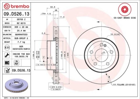 Brembo Prime 09.D526.13 Brake Disc — Front 305mm, photo 5