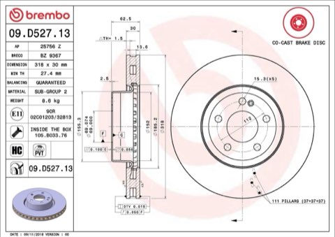 Brembo Prime 09.D527.13 Brake Disc, photo 2