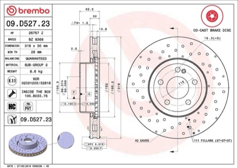 Brembo Prime 09.D527.23 Brake Disc — Front 318mm, photo 6
