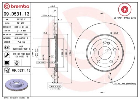 Brembo Prime 09.D531.13 Brake Disc — Rear 320mm, photo 7