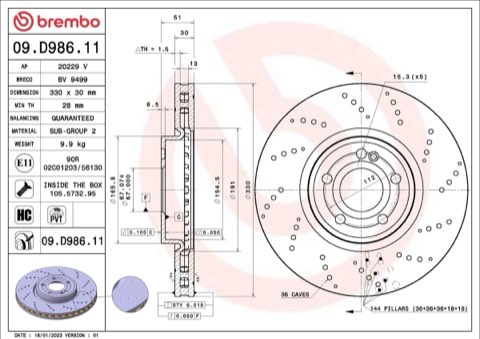 Brembo Prime 09.D986.11 Brake Disc — Front 330mm, photo 5