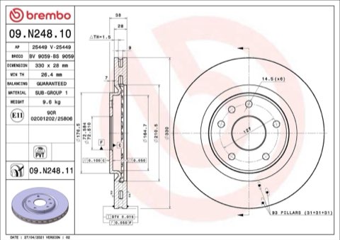 Brembo Prime 09.N248.11 Brake Disc — Front 330mm, photo 6