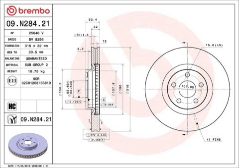 Brembo Prime 09.N284.21 Brake Disc — Front 316mm, photo 4