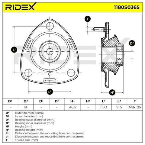 Ridex 1180S0365 Top Strut Mount, photo 3