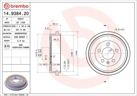 Brembo 14.9384.20 Brake Drum, photo 5