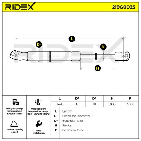 Ridex 219G0035 Tailgate Strut, photo 2