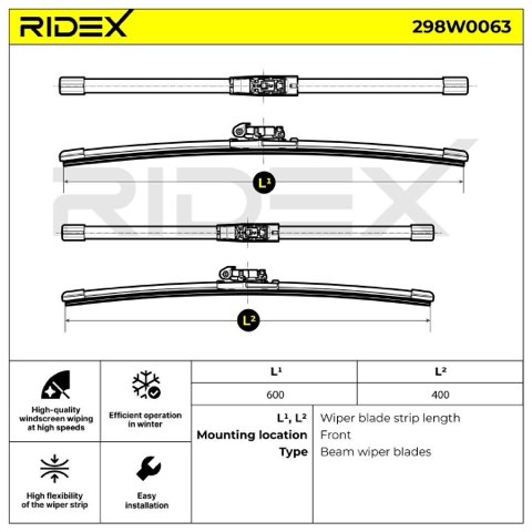Ridex 298W0063 Wiper Blade — 600/400mm, photo 3