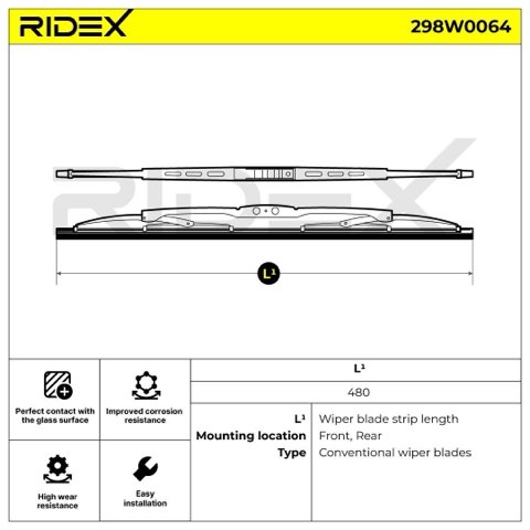 Ridex 298W0064 Wiper Blade — 475mm, photo 3