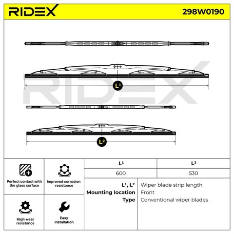 Ridex 298W0190 Wiper Blade — 600/530mm, photo 3