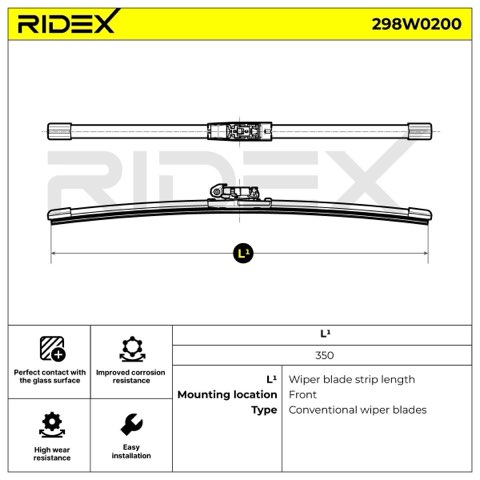 Ridex 298W0200 Wiper Blade — 350mm, photo 2