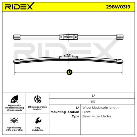 Ridex 298W0319 Wiper Blade — 650mm, photo 3