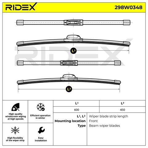 Ridex 298W0348 Wiper Blade — 600/450mm, photo 3