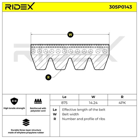 Ridex 305P0143 Serpentine Belt, photo 2