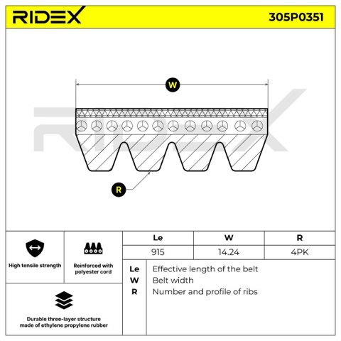 Ridex 305P0351 Serpentine Belt, photo 3