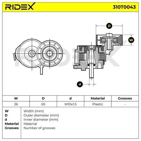 Ridex 310T0043 Tensioner Pulley, photo 3