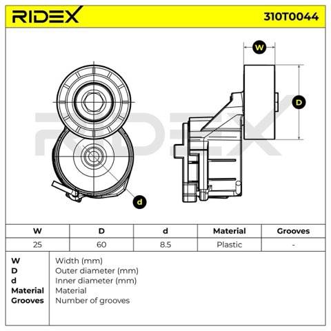 Ridex 310T0044 Tensioner Pulley, photo 3