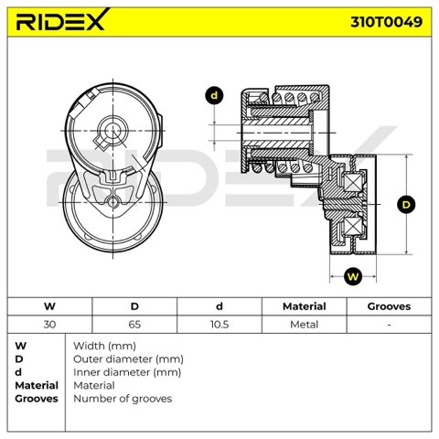 Ridex 310T0049 Tensioner Pulley, photo 3