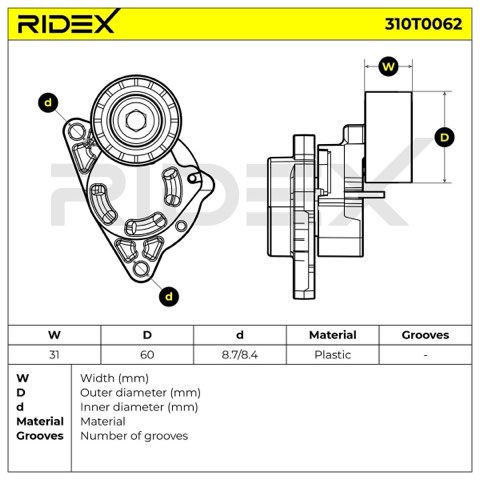 Ridex 310T0062 Tensioner Pulley, photo 3