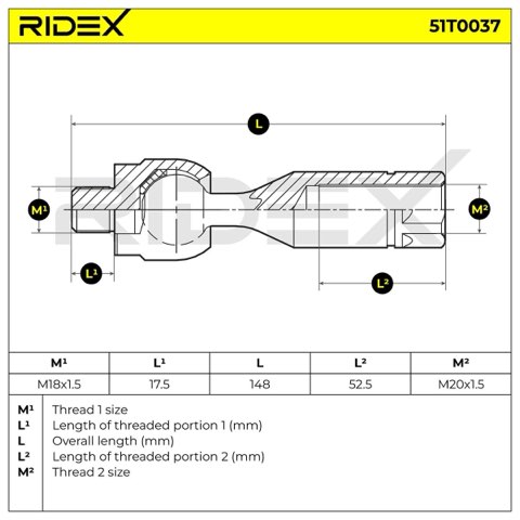 Ridex 51T0037 Inner Tie Rod, photo 2
