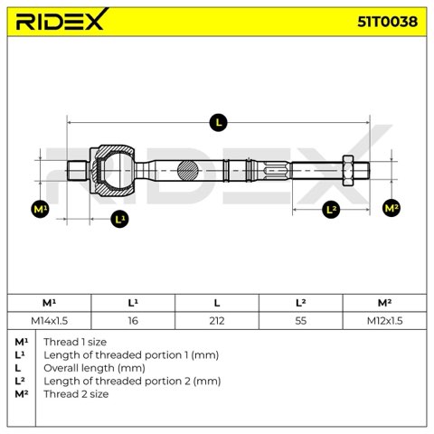 Ridex 51T0038 Inner Tie Rod, photo 2