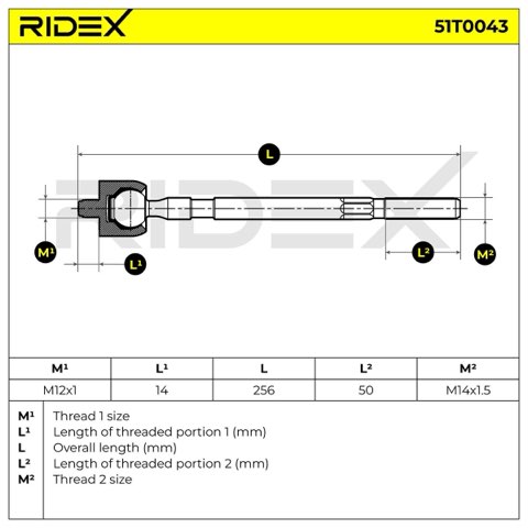 Ridex 51T0043 Inner Tie Rod, photo 2