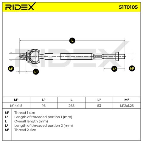 Ridex 51T0105 Inner Tie Rod, photo 2