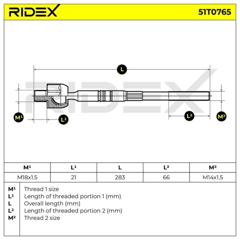 Ridex 51T0765 Inner Tie Rod