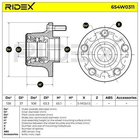 Ridex 654W0311 Wheel Bearing Kit, photo 3