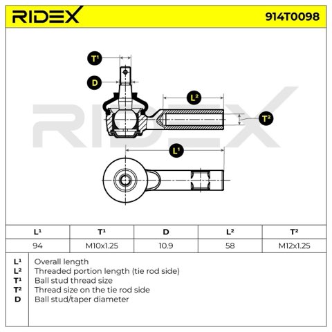 Ridex 914T0098 Track Rod End, photo 3