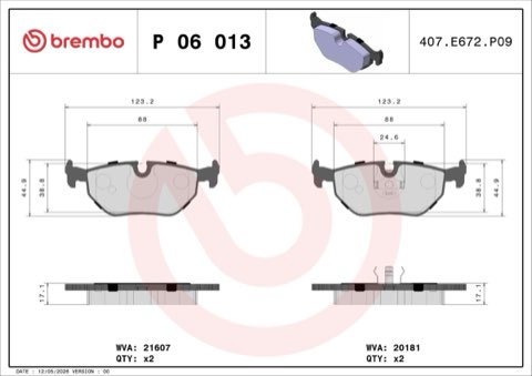 Brembo Prime P 06 013 Brake Pad Set — Rear 123mm, photo 5
