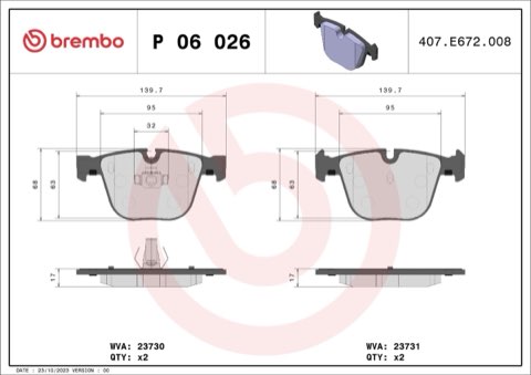 Brembo Prime P 06 026 Brake Pad Set — Rear 140mm, photo 5