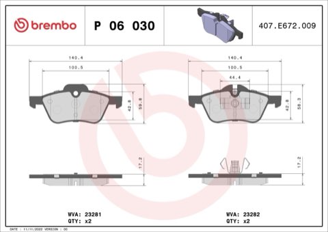 Brembo Prime P 06 030 Brake Pad Set — Front 140mm, photo 6